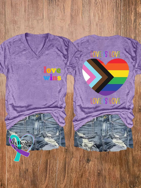 Women’s Love Wins Is Pride Month Rainbow V-Neck Tee Light Purple / S