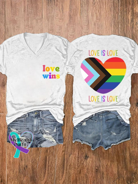 Women’s Love Wins Is Pride Month Rainbow V-Neck Tee White / S