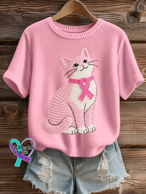 Women’s Lovely Cat Crochet Pattern Cozy Knit Top Pink / S