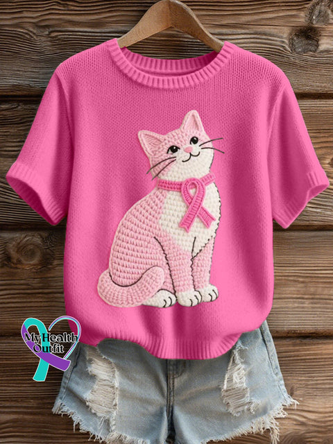 Women’s Lovely Cat Crochet Pattern Cozy Knit Top Rose Red / S