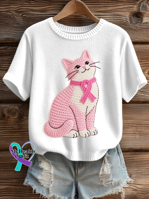 Women’s Lovely Cat Crochet Pattern Cozy Knit Top White / S