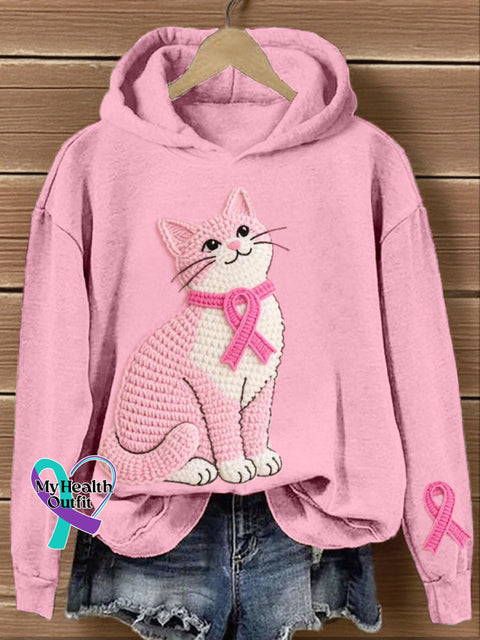 Women’s Lovely Cat Crochet Pattern Hoodie Pink / S