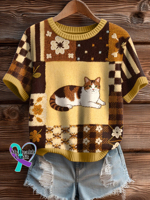 Women’s Lovely Cat Pattern Cozy Knit Top As picture / S