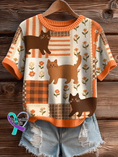 Women’s Lovely Cats Pattern Cozy Knit Top As picture / S