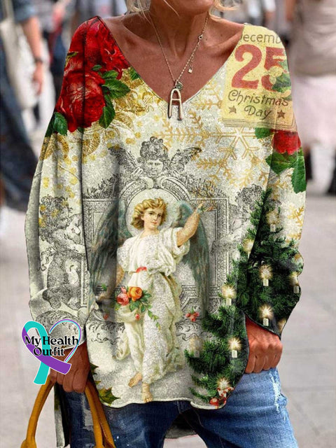 Women’s Lovely Christmas Angel Art Print Casual Sweatshirt Multicolor / S