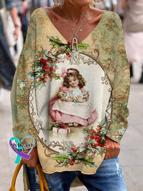 Women’s Lovely Christmas Angel Art Print Casual Sweatshirt Multicolor / S