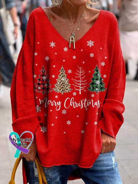 Women’s Lovely Christmas Art Print Casual Sweatshirt Red / S