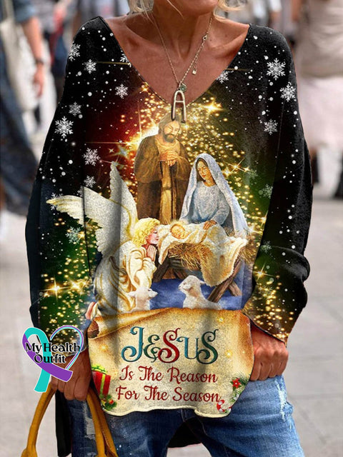 Women’s Lovely Christmas Jesus Pattern Art Print Casual Sweatshirt Multicolor / S