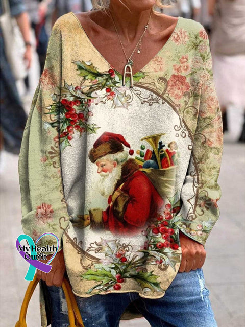 Women’s Lovely Christmas Santa Art Print Casual Sweatshirt Multicolor / S