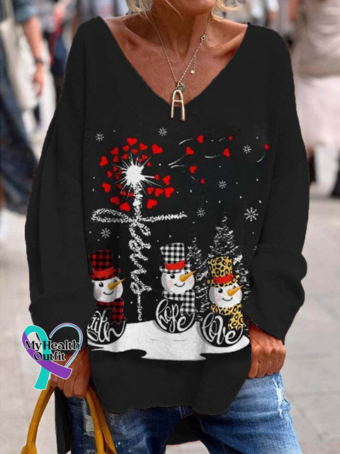 Women’s Lovely Christmas Snowman Jesus Art Print Casual Sweatshirt Black / S
