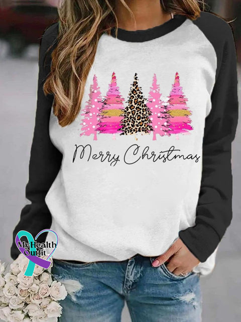 Women’s Lovely Christmas Tree Art Print Casual Long Sleeve Sweatshirt Black / S