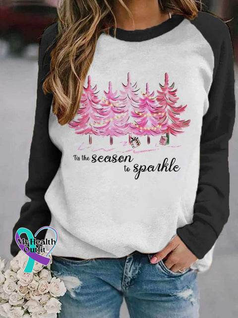 Women’s Lovely Christmas Tree Art Print Casual Long Sleeve Sweatshirt Black / S