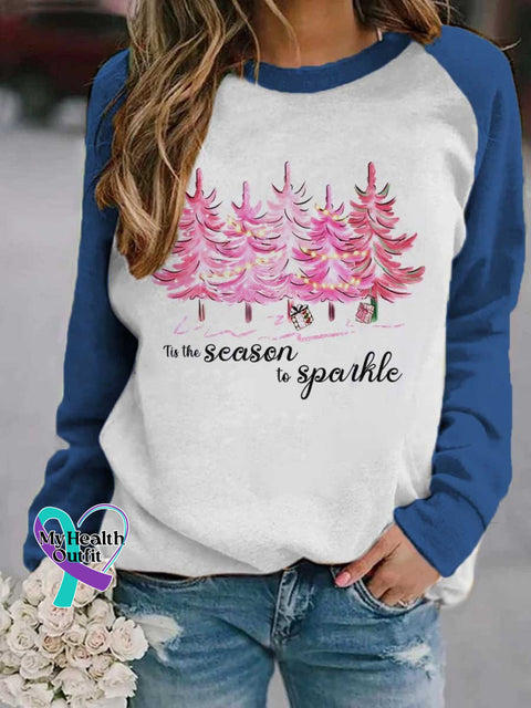 Women’s Lovely Christmas Tree Art Print Casual Long Sleeve Sweatshirt Blue / S