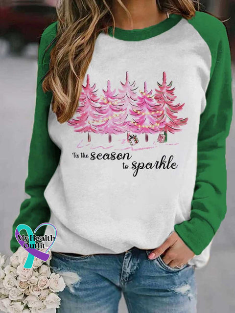 Women’s Lovely Christmas Tree Art Print Casual Long Sleeve Sweatshirt Green / S