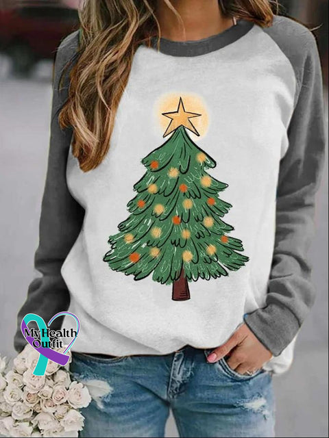 Women’s Lovely Christmas Tree Art Print Casual Long Sleeve Sweatshirt Grey / S