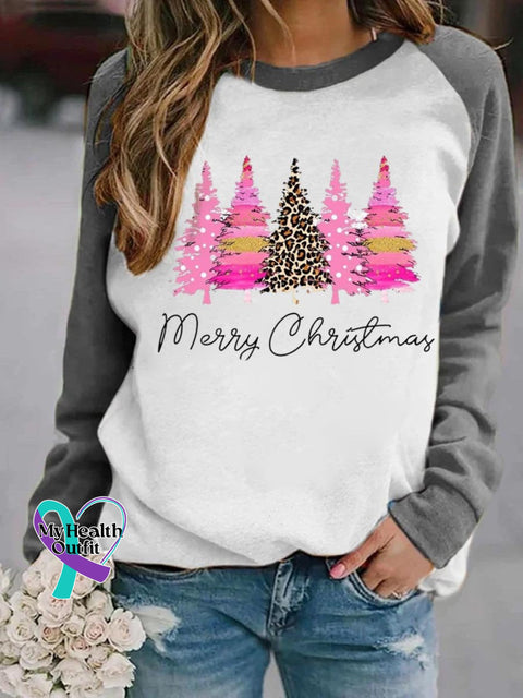 Women’s Lovely Christmas Tree Art Print Casual Long Sleeve Sweatshirt Grey / S