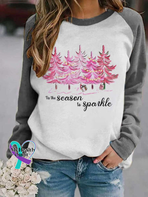 Women’s Lovely Christmas Tree Art Print Casual Long Sleeve Sweatshirt Grey / S