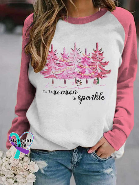 Women’s Lovely Christmas Tree Art Print Casual Long Sleeve Sweatshirt Pink / S