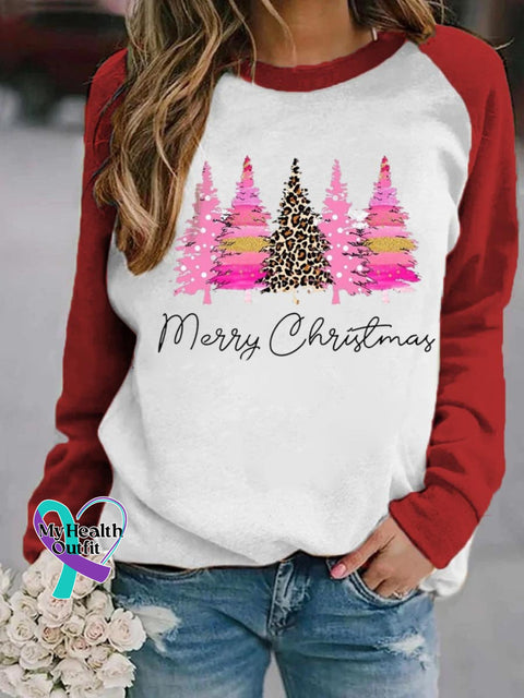 Women’s Lovely Christmas Tree Art Print Casual Long Sleeve Sweatshirt Red / S