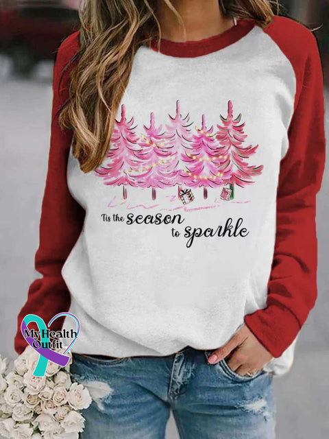 Women’s Lovely Christmas Tree Art Print Casual Long Sleeve Sweatshirt Red / S