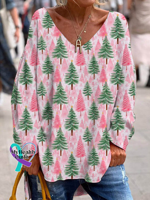 Women’s Lovely Christmas Tree Art Print Casual Sweatshirt Multicolor / S