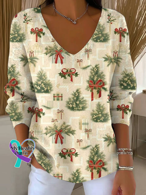 Women’s Lovely Christmas Tree Pattern Art Print Casual Pullover Sweater Multicolor / S