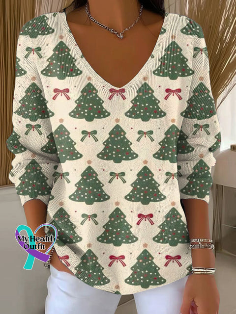 Women’s Lovely Christmas Tree Pattern Art Print Casual Pullover Sweater Multicolor / S
