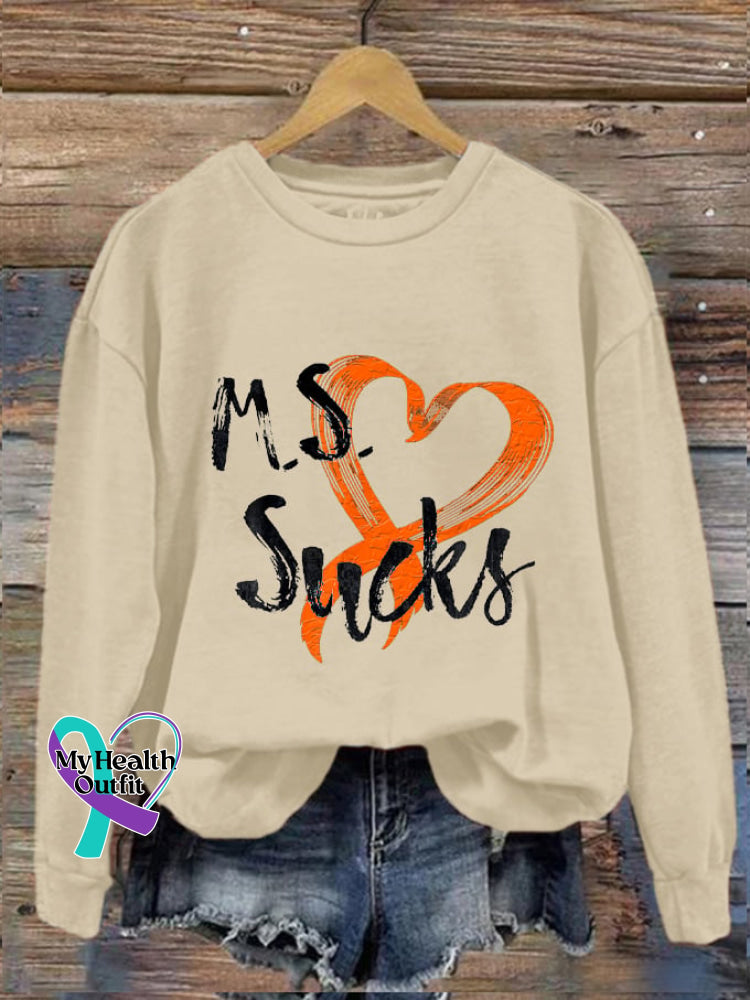 Women’s M.s Sucks Multiple Sclerosis Awareness Printed Sweatshirt Apricot / S