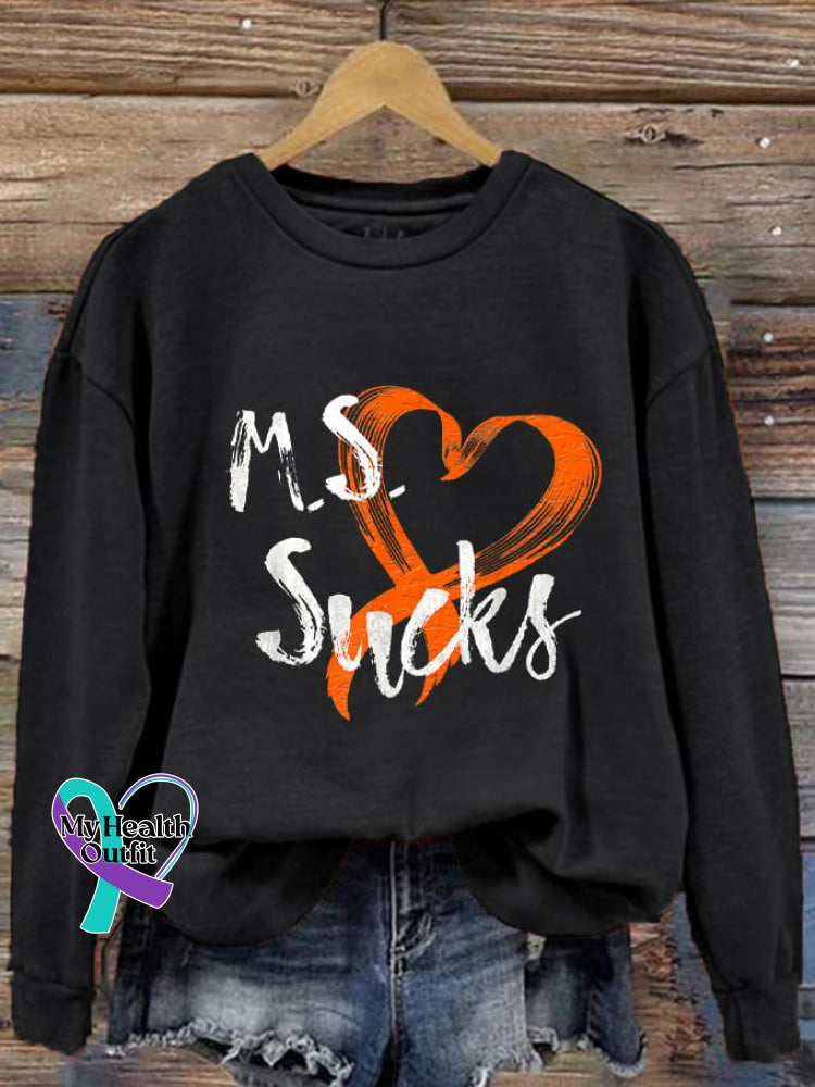 Women’s M.s Sucks Multiple Sclerosis Awareness Printed Sweatshirt Black / S