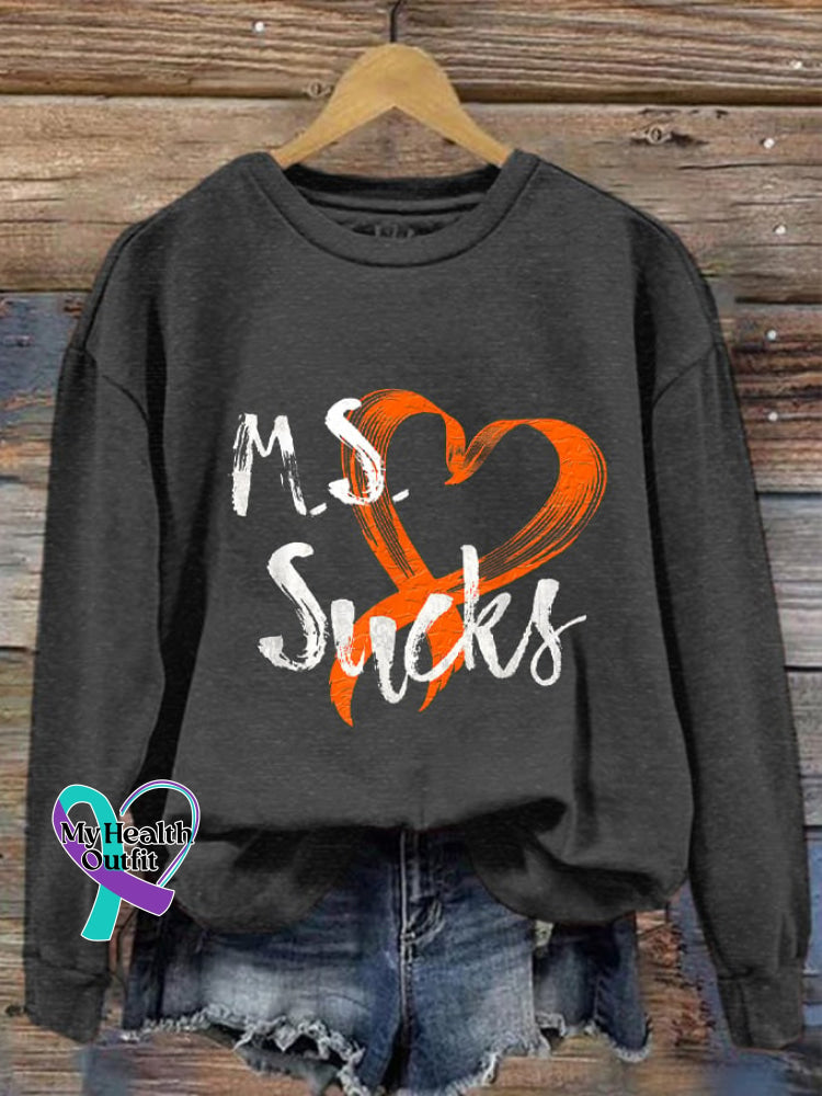 Women’s M.s Sucks Multiple Sclerosis Awareness Printed Sweatshirt Dark Grey / S