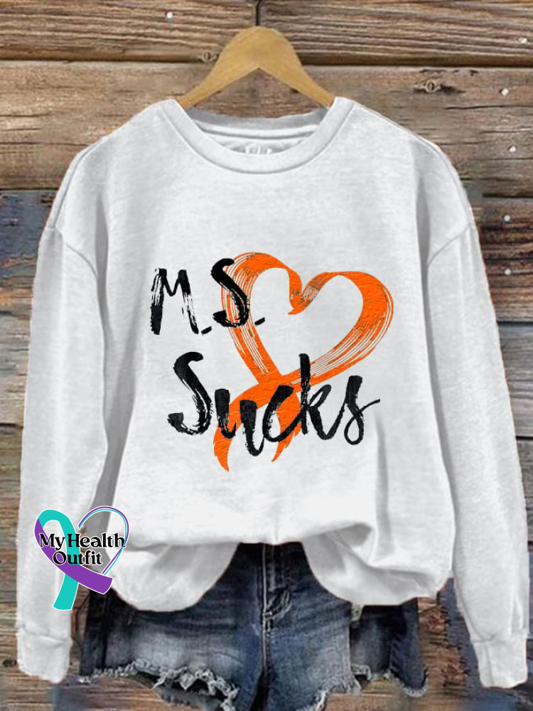 Women’s M.s Sucks Multiple Sclerosis Awareness Printed Sweatshirt White / S