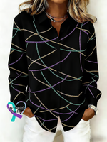 Women’s Mardi Gras Print Casual Cotton Shirt Black / S