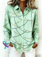 Women’s Mardi Gras Print Casual Cotton Shirt Green / S