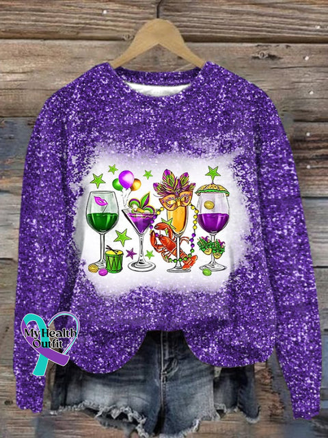 Women’s Mardi Gras Print Long Sleeve Sweatshirt Purple / S