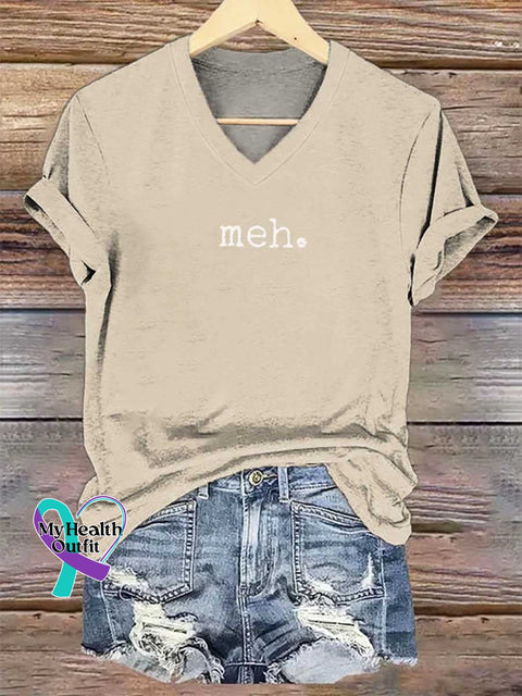 Women’s Meh. V-neck Casual T-Shirt Sand / S