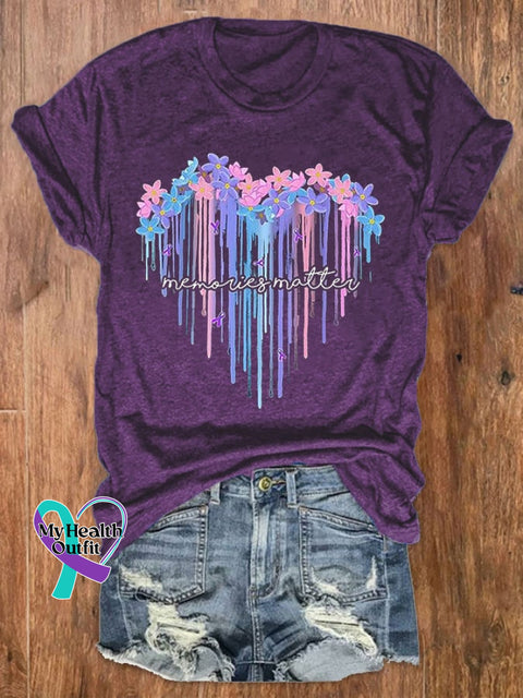 Women’s Memories Matter Forget Me Not Flowers Heart Alzheimer’s Awareness Supporter Tee
