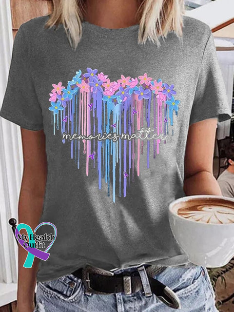 Women’s Memories Matter Forget Me Not Flowers Heart Alzheimer’s Awareness Supporter Tee Light