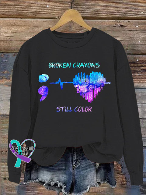 Women’s Men’s Unisex Broken Crayons Still Color Casual Sweatshirt Black / S