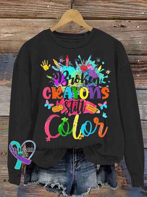 Women’s Men’s Unisex Broken Crayons Still Color Casual Sweatshirt Black / S