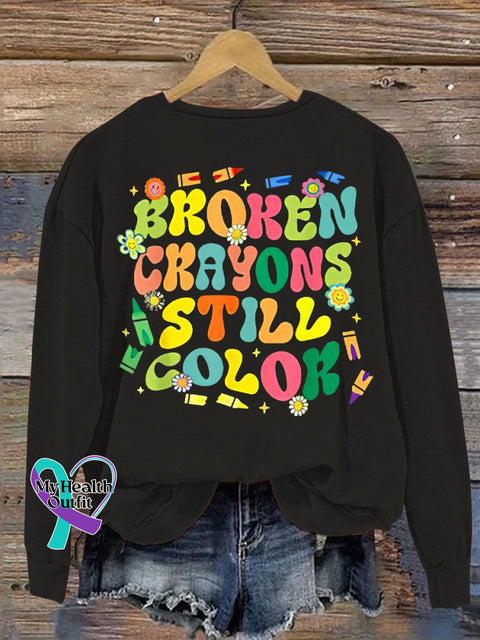 Women’s Men’s Unisex Broken Crayons Still Color Casual Sweatshirt Black / S