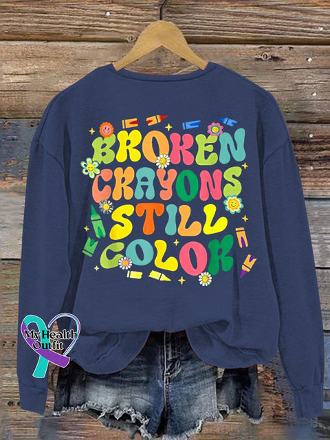 Women’s Men’s Unisex Broken Crayons Still Color Casual Sweatshirt Navy / S