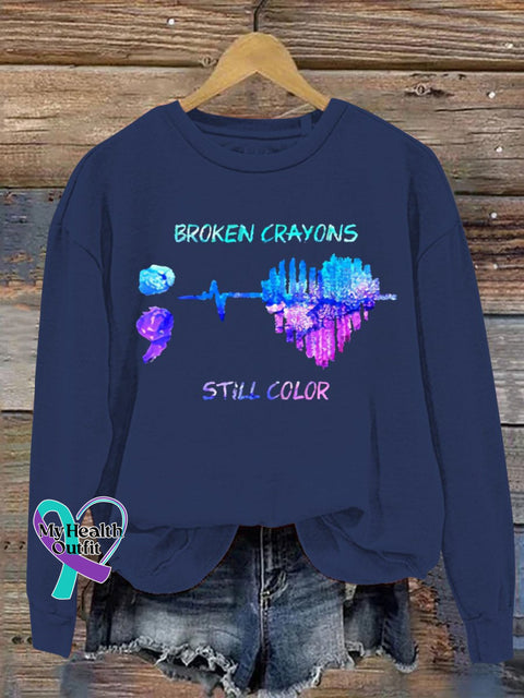 Women’s Men’s Unisex Broken Crayons Still Color Casual Sweatshirt Navy / S