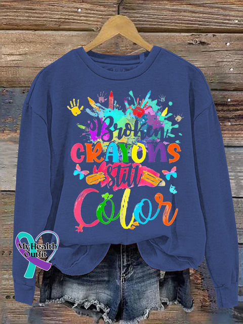 Women’s Men’s Unisex Broken Crayons Still Color Casual Sweatshirt Navy / S