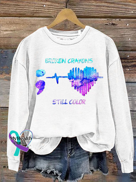 Women’s Men’s Unisex Broken Crayons Still Color Casual Sweatshirt White / S