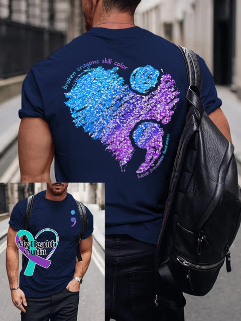 Women’s Men’s Unisex Broken Crayons Still Color Suicide Prevention Awareness T-Shirt Navy / S