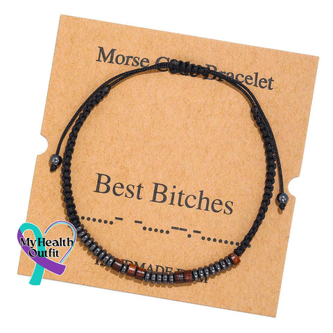Women’s Men’s Unisex Morse Code Alphanumeric Weave Couple Bracelet Best Bitches