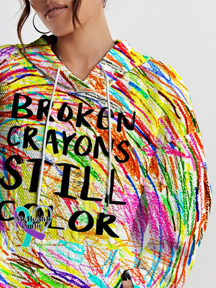 Women’s Mental Health Awareness Broken Crayons Still Color Encourage Print Casual Knit Sweatshirt