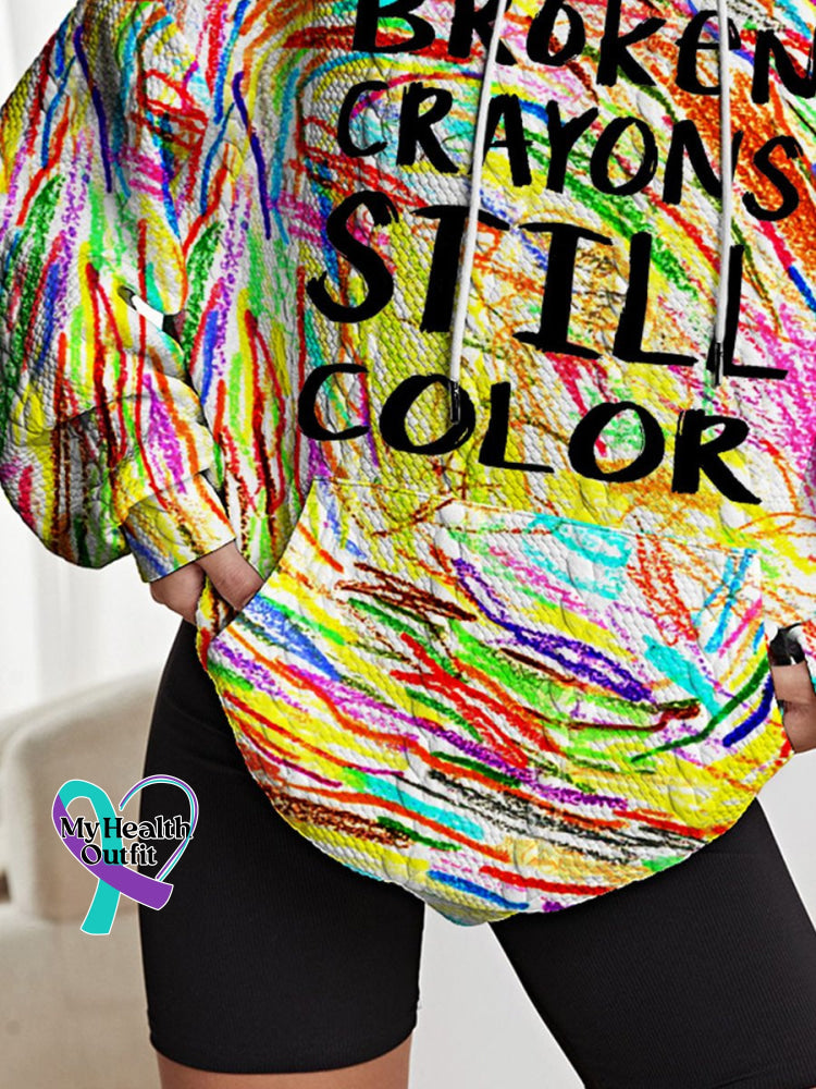 Women’s Mental Health Awareness Broken Crayons Still Color Encourage Print Casual Knit Sweatshirt