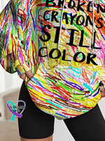 Women’s Mental Health Awareness Broken Crayons Still Color Encourage Print Casual Knit Sweatshirt