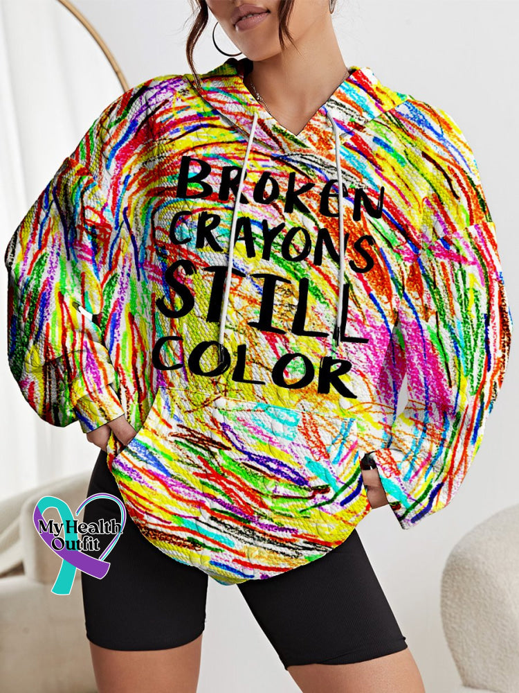 Women’s Mental Health Awareness Broken Crayons Still Color Encourage Print Casual Knit Sweatshirt